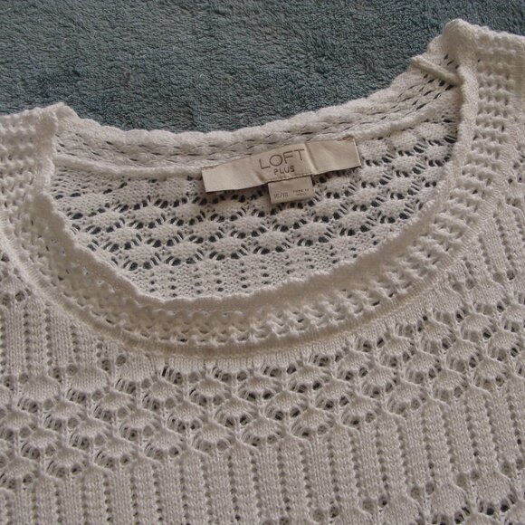 ANN TAYLOR LOFT White Long Sleeve Open Knit Pullover Sweater Sz 16/18 - Picture 2 of 7
